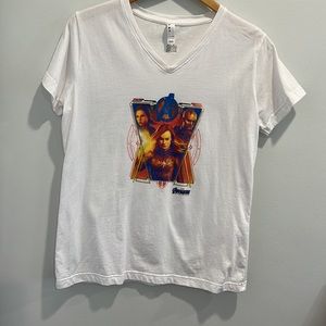 Marvel White V-Neck T-Shirt Avengers Endgame Captain Marvel Black Widow Nebula